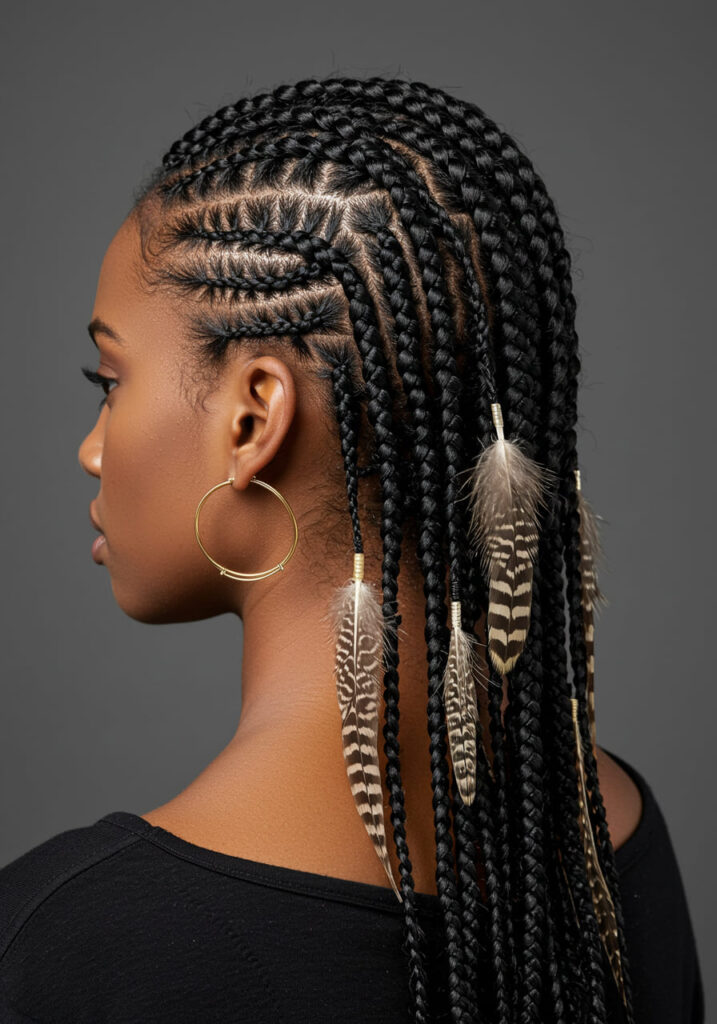 Fulani Braids with Feathers