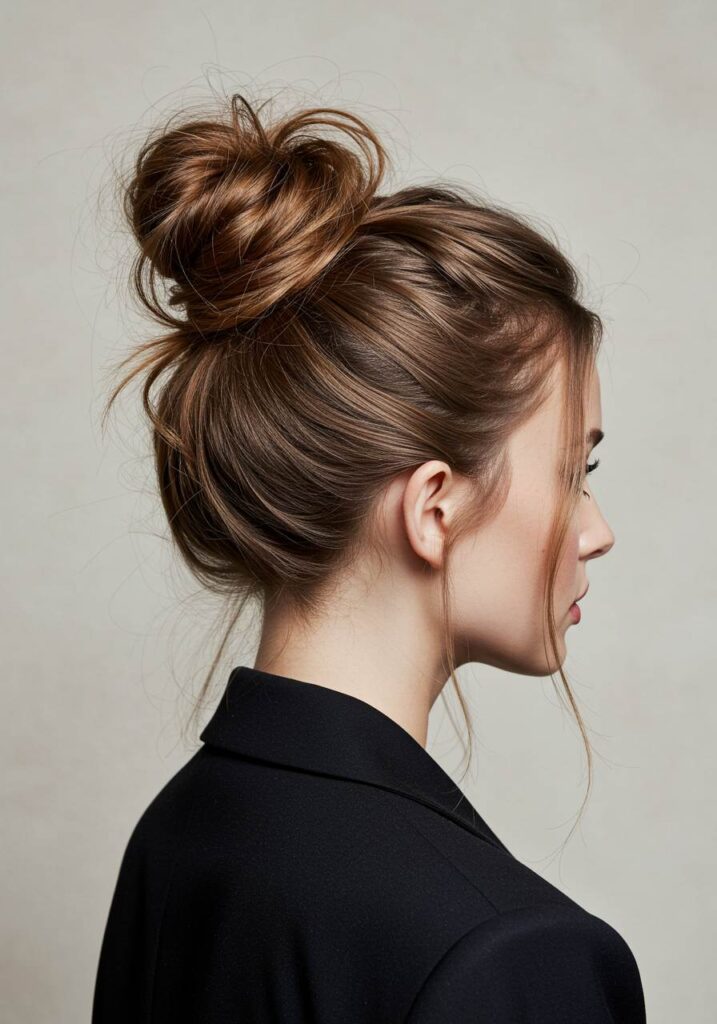 Messy Bun with Face-Framing Tendrils