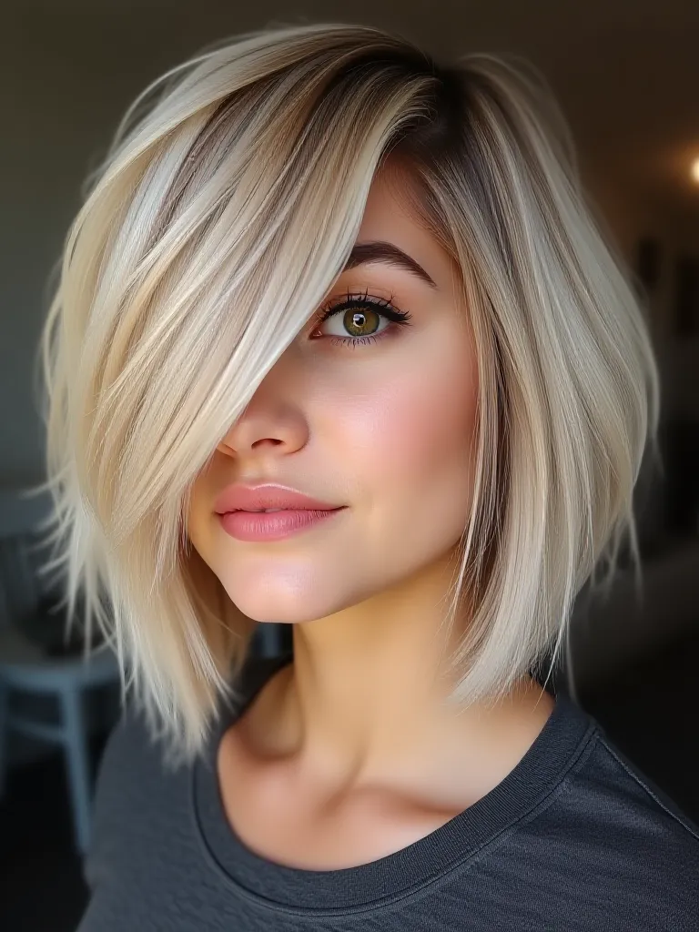 Asymmetrical Feathered Bob