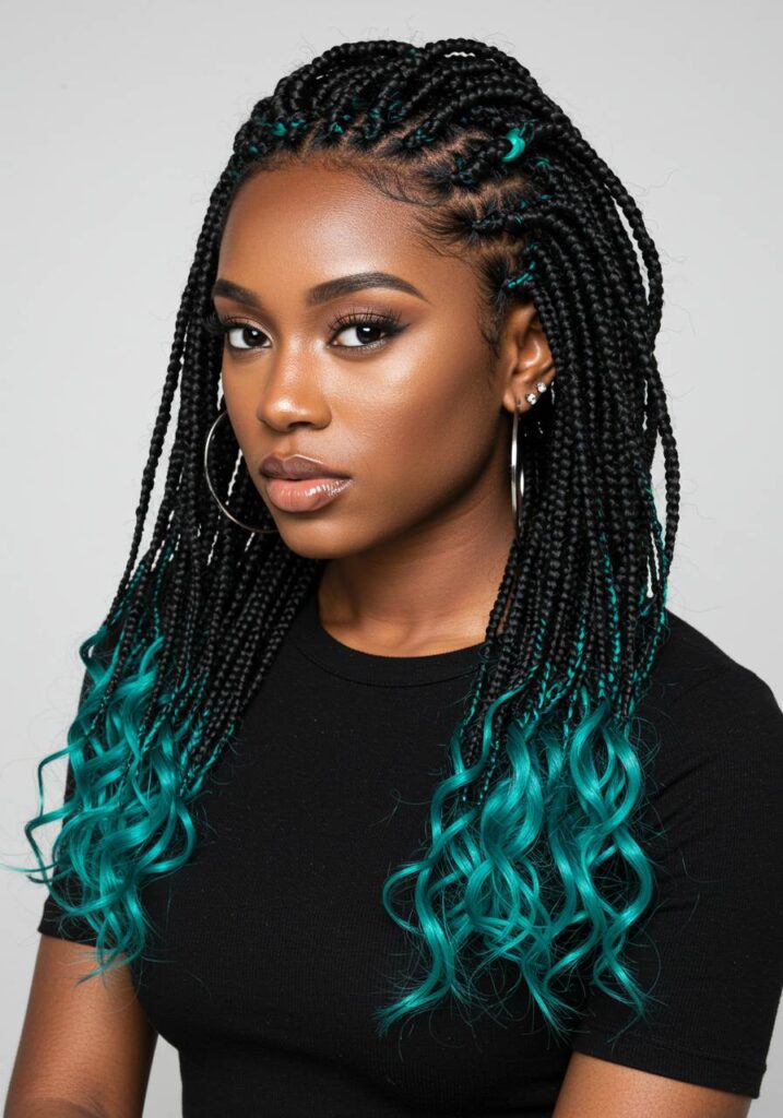 Teal and Black Mixed Braids