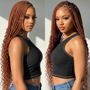 350 ginger boho knotless braids with curly ends