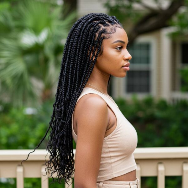 Boho Knotless Braids with Curly Ends