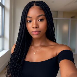 Boho knotless braids with loose curls end