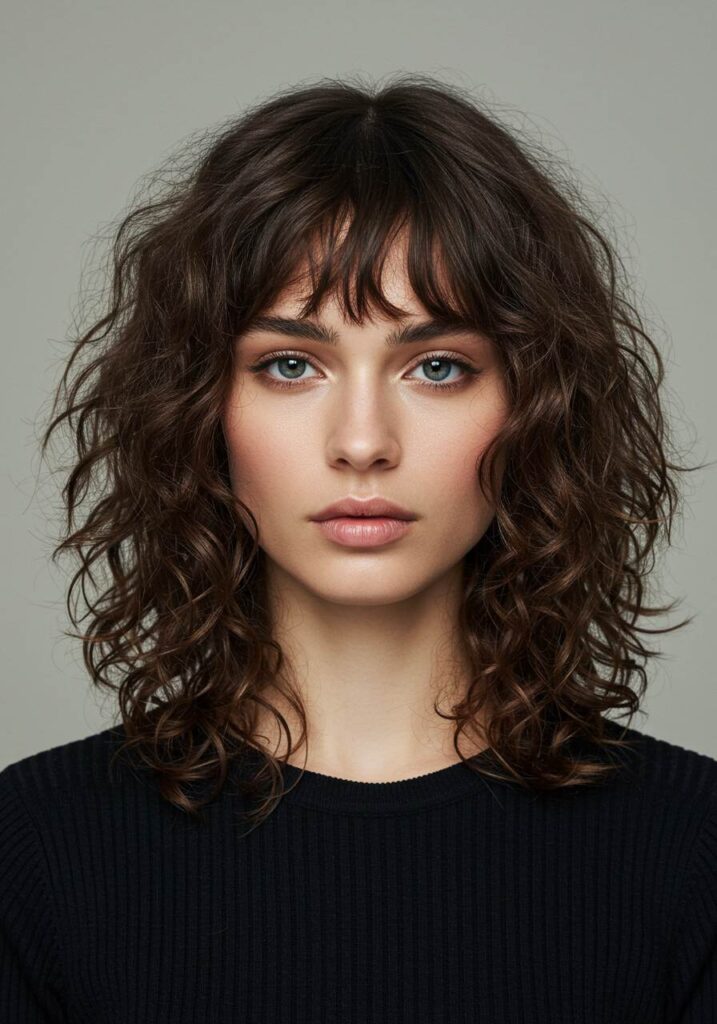 Butterfly Haircut for Curly Hair with Curtain Bangs