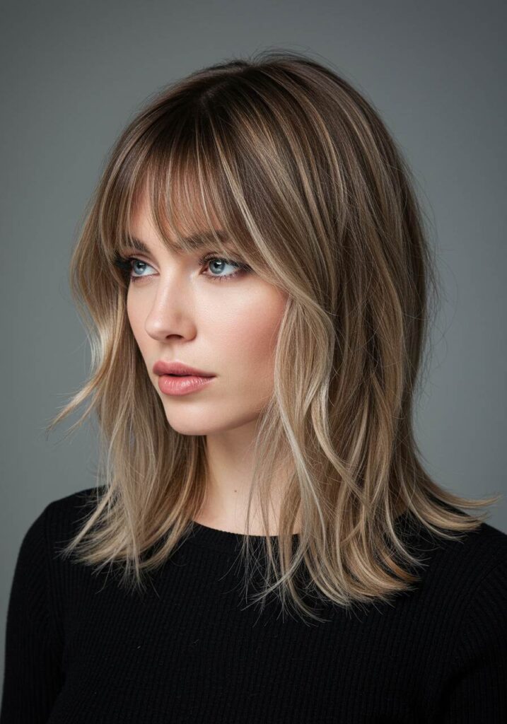 Butterfly Haircut with Curtain Bangs and Balayage