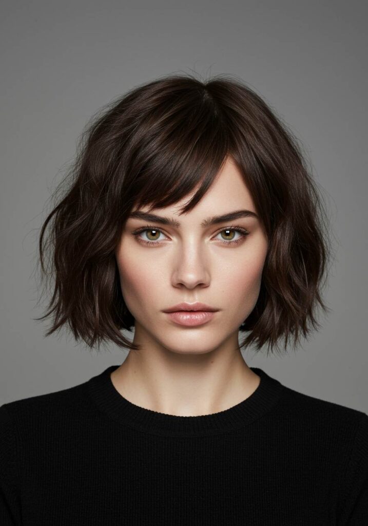 Butterfly Haircut with Curtain Bangs and a Deep Side Part