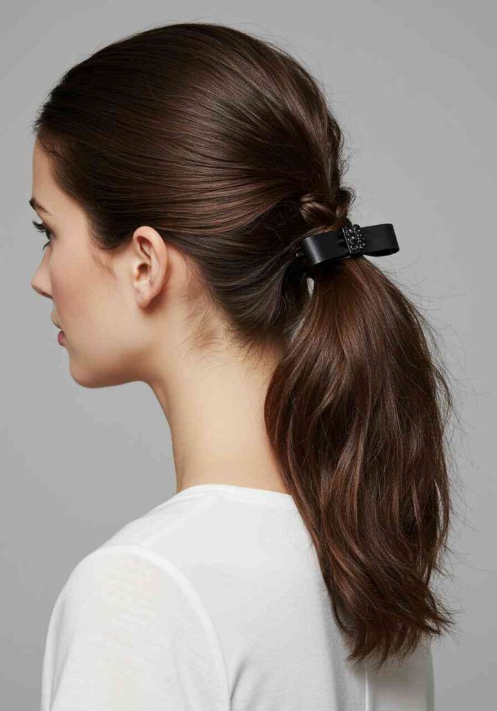 Sleek Low Ponytail with a Holiday Twist