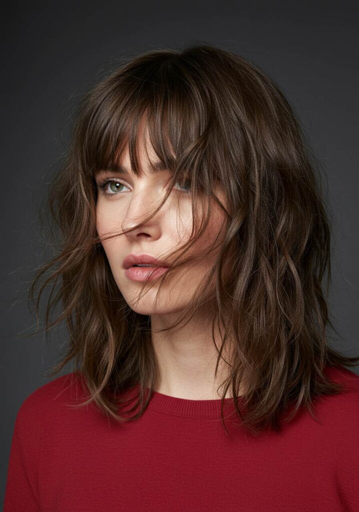 Textured Butterfly Haircut with Feathered Bangs