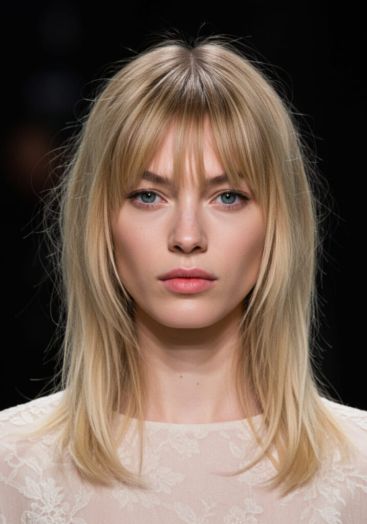 Side-layered bangs with a burst