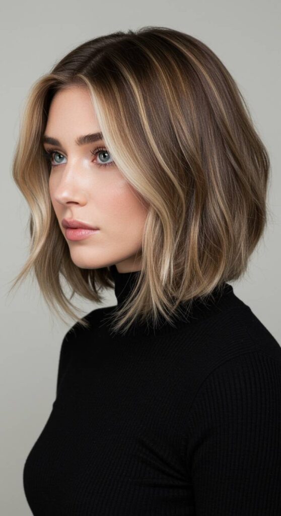 Layered Lob with Face-Framing Highlights