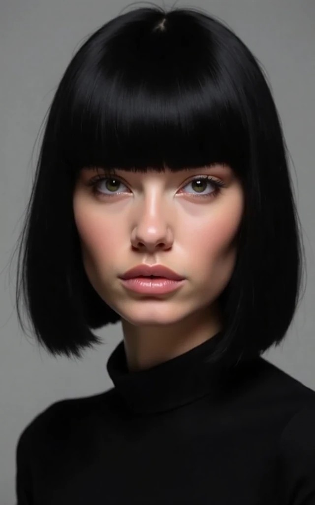 Sleek Jet-Black Bob with Full Bangs