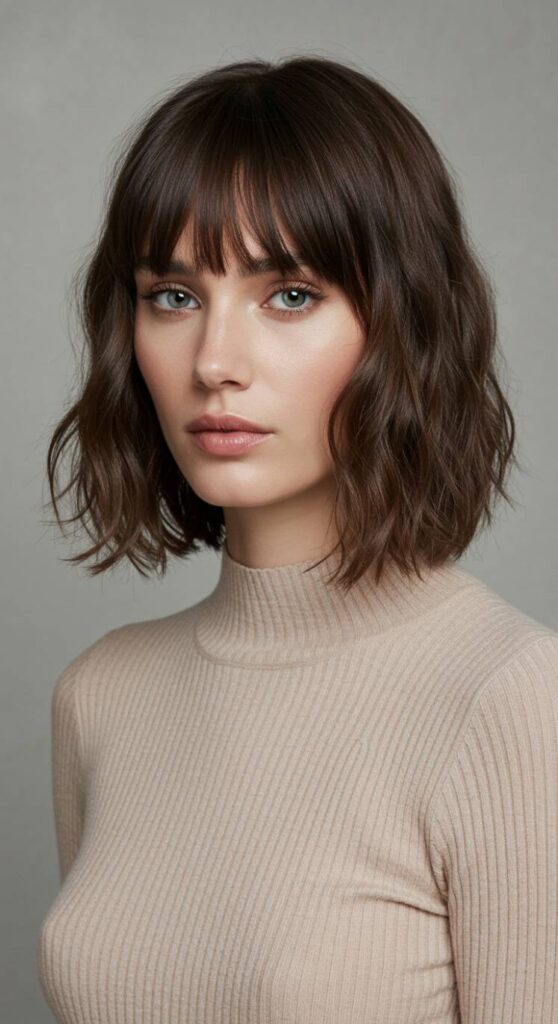 Soft Blunt Fringe on a Wavy Lob