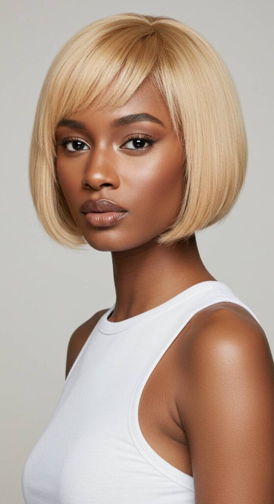 Honey Blonde Bob with Side-Swept Bangs