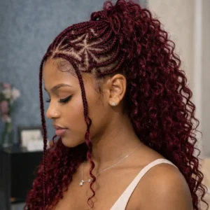 99J Burgundy Knotless Braids in High Ponytail 99J Burgundy Knotless Braids in High Ponytail