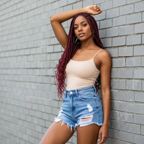 Burgundy Boho Box Braids with Curly Ends