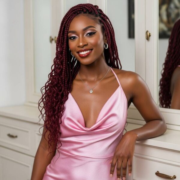 burgundy boho knotless braids_ using bulk human braiding hair
