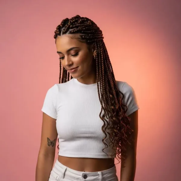 Color 4 Dark Brown Boho Knotless Braids with Curly Ends