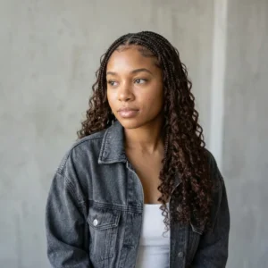 Dark Brown Goddess Braids with Curly Ends