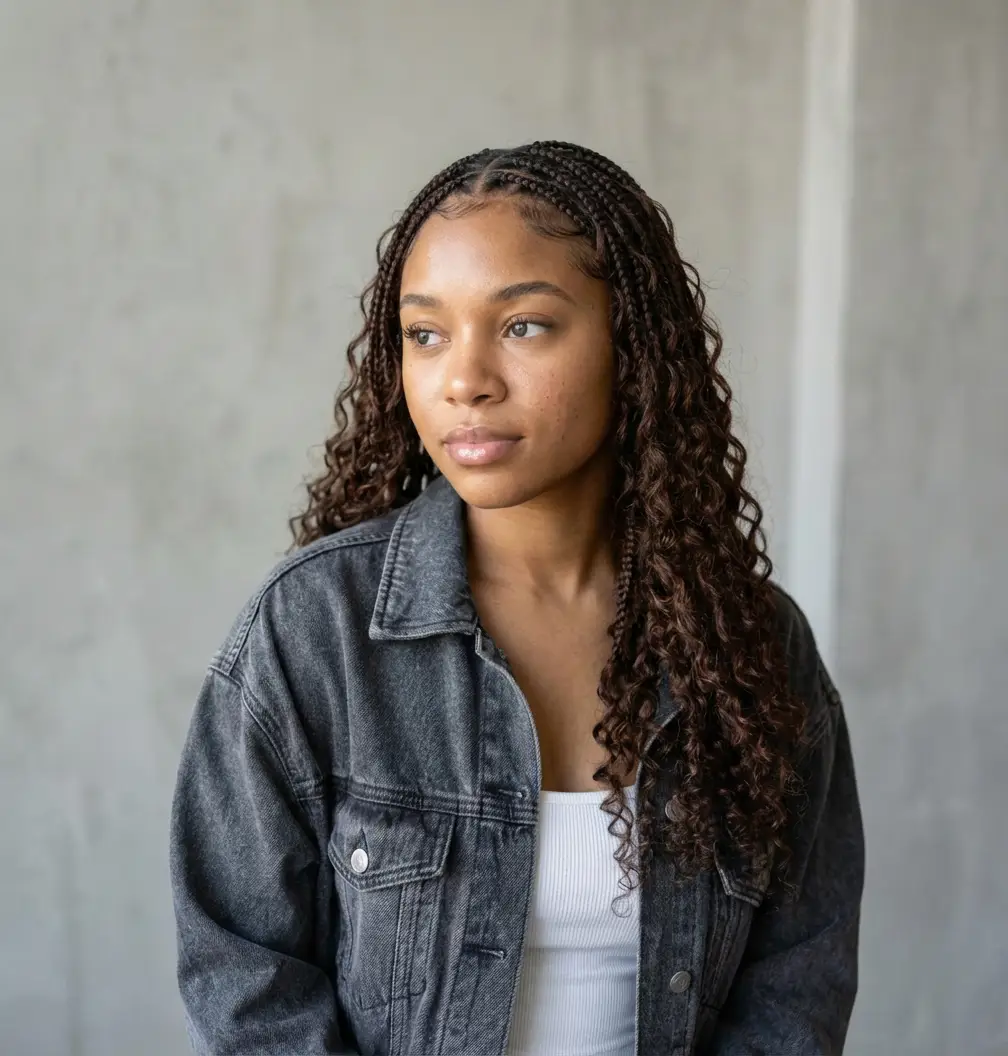 Dark Brown Goddess Braids with Curly Ends
