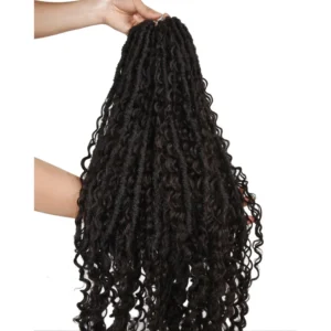 Pre-looped Boho Faux Locs Braids Crochet With Curly Human Hair Ends