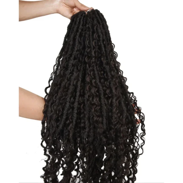 Pre-looped Boho Faux Locs Braids Crochet With Curly Human Hair Ends