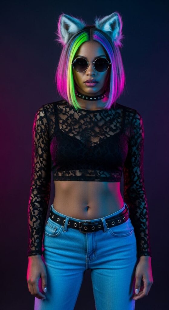 Wolf Cut with Neon Streaks