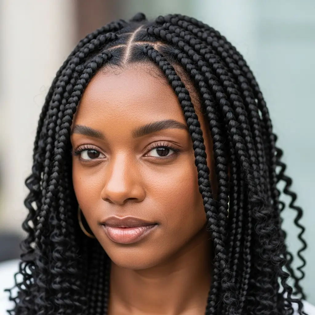 Medium Knotless Braids With Crimped Curls