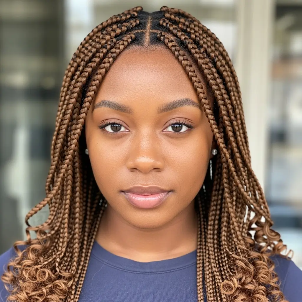 Medium Knotless Braids With Curled Tips Only
