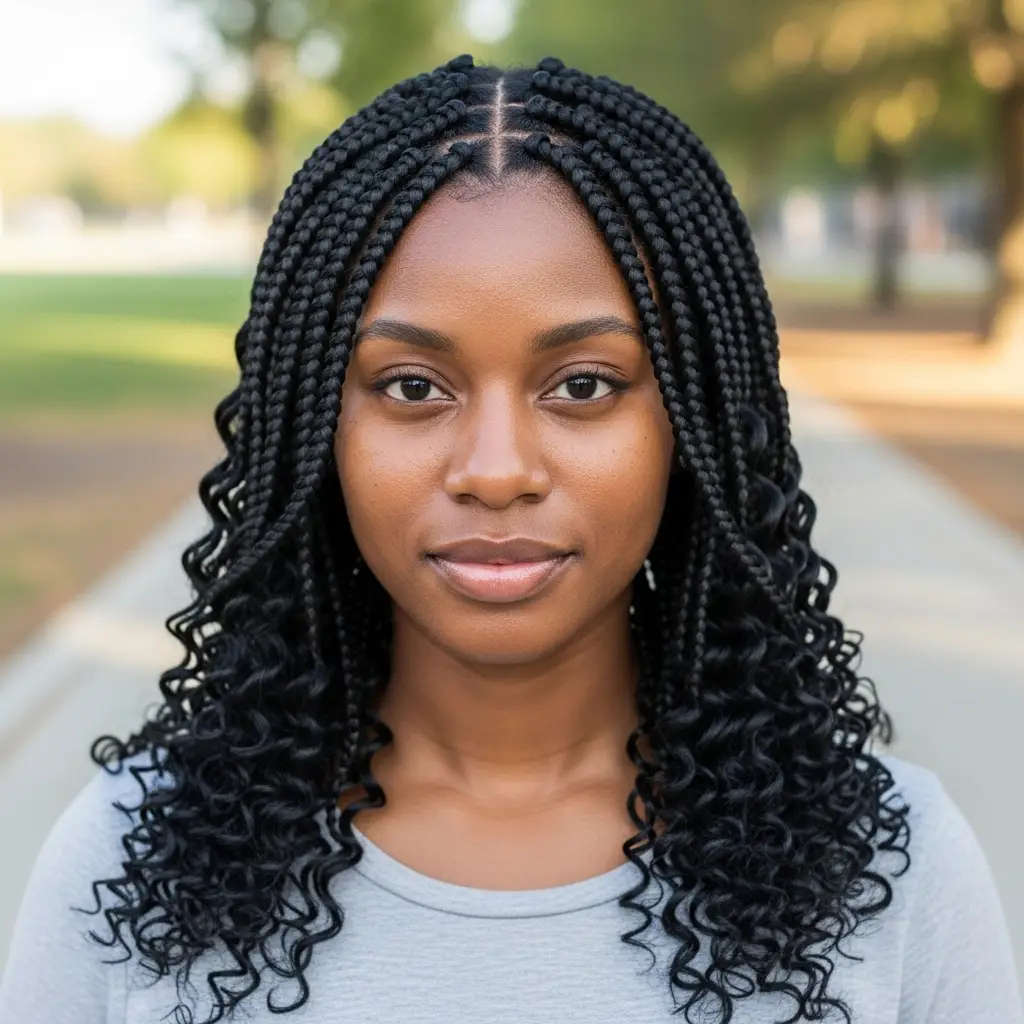 Medium Knotless Braids With Deep Wave Ends