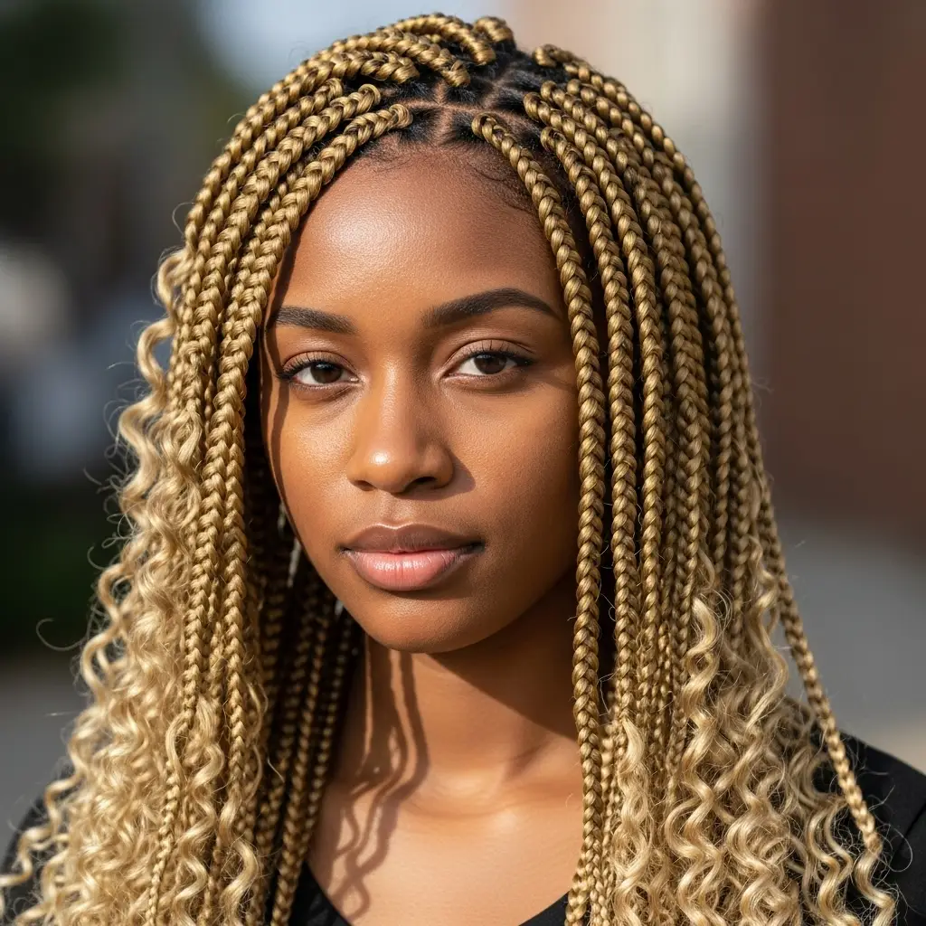 Medium Knotless Braids With Jumbo Curls