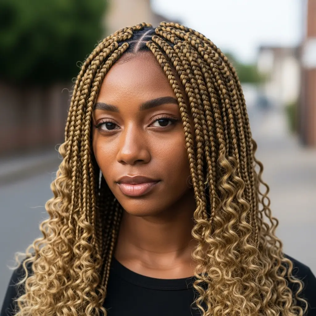 Medium Knotless Braids With Mixed-Length Curls