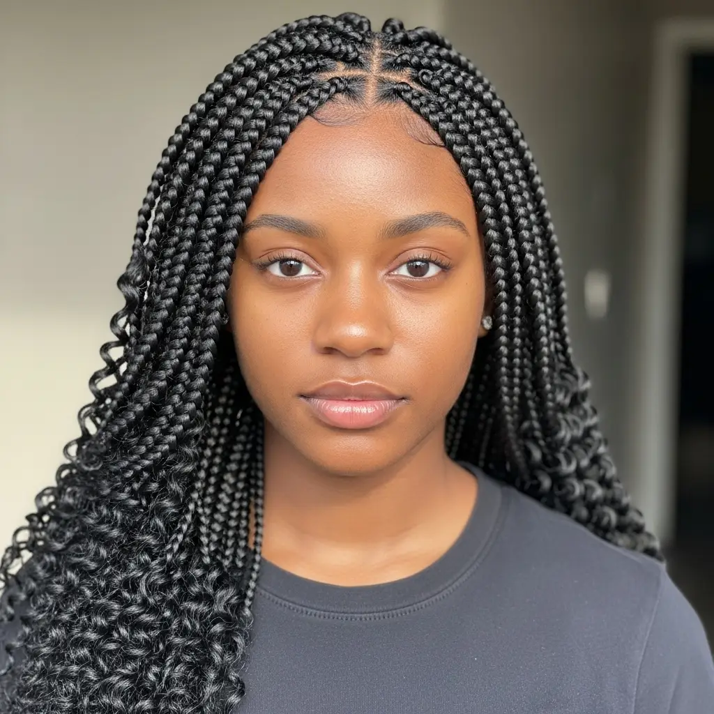 Medium Knotless Braids With Spiral Curls